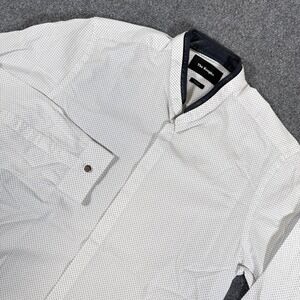 The Kooples Dress Shirt‎ Mens Medium White Fitted Cotton Collarless Geometric